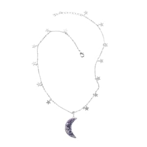 Agate Star Charm Pendant Necklace 16.5-18.5 Inches in Silvertone 32.50 ctw