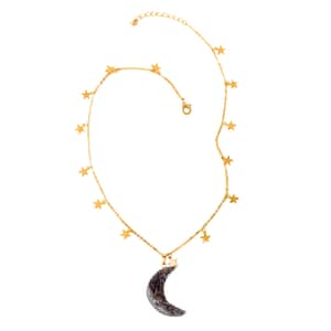 Agate 26.00 ctw Moon Star Charm Pendant Necklace in Goldtone 16.5-18.5 Inches