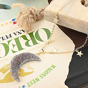 Agate 26.00 ctw Moon Star Charm Pendant Necklace in Goldtone 16.5-18.5 Inches