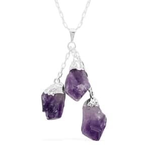 Amethyst Pendant Necklace 28.5-30.5 Inches in Silvertone 52.50 ctw