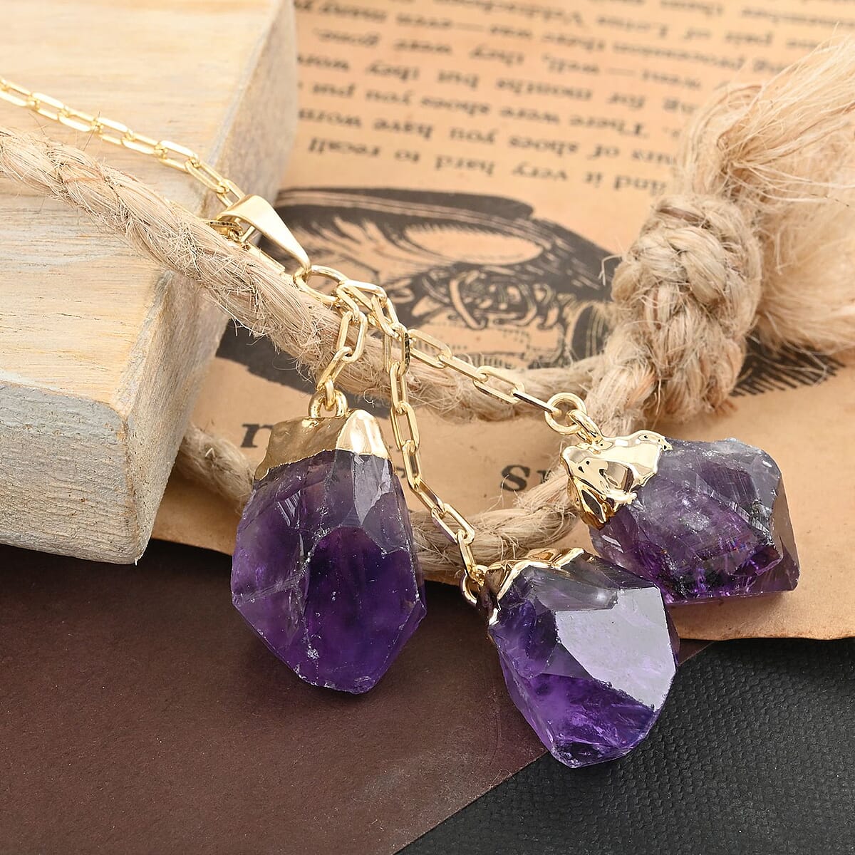 Amethyst Pendant Necklace 28.5-30.5 Inches in Goldtone 54.00 ctw image number 1