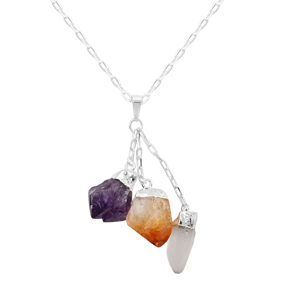 Clear Quartz and Multi Gemstone Pendant Necklace 28.5-30.5 Inches in Silvertone 42.50 ctw image number 0