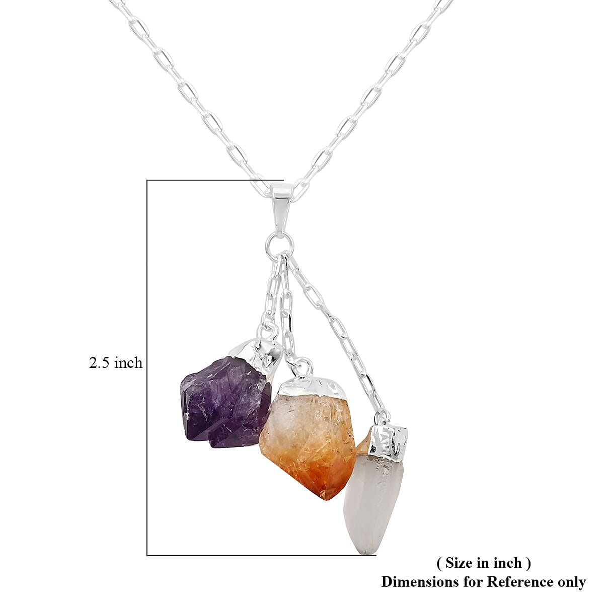 Clear Quartz and Multi Gemstone Pendant Necklace 28.5-30.5 Inches in Silvertone 42.50 ctw
