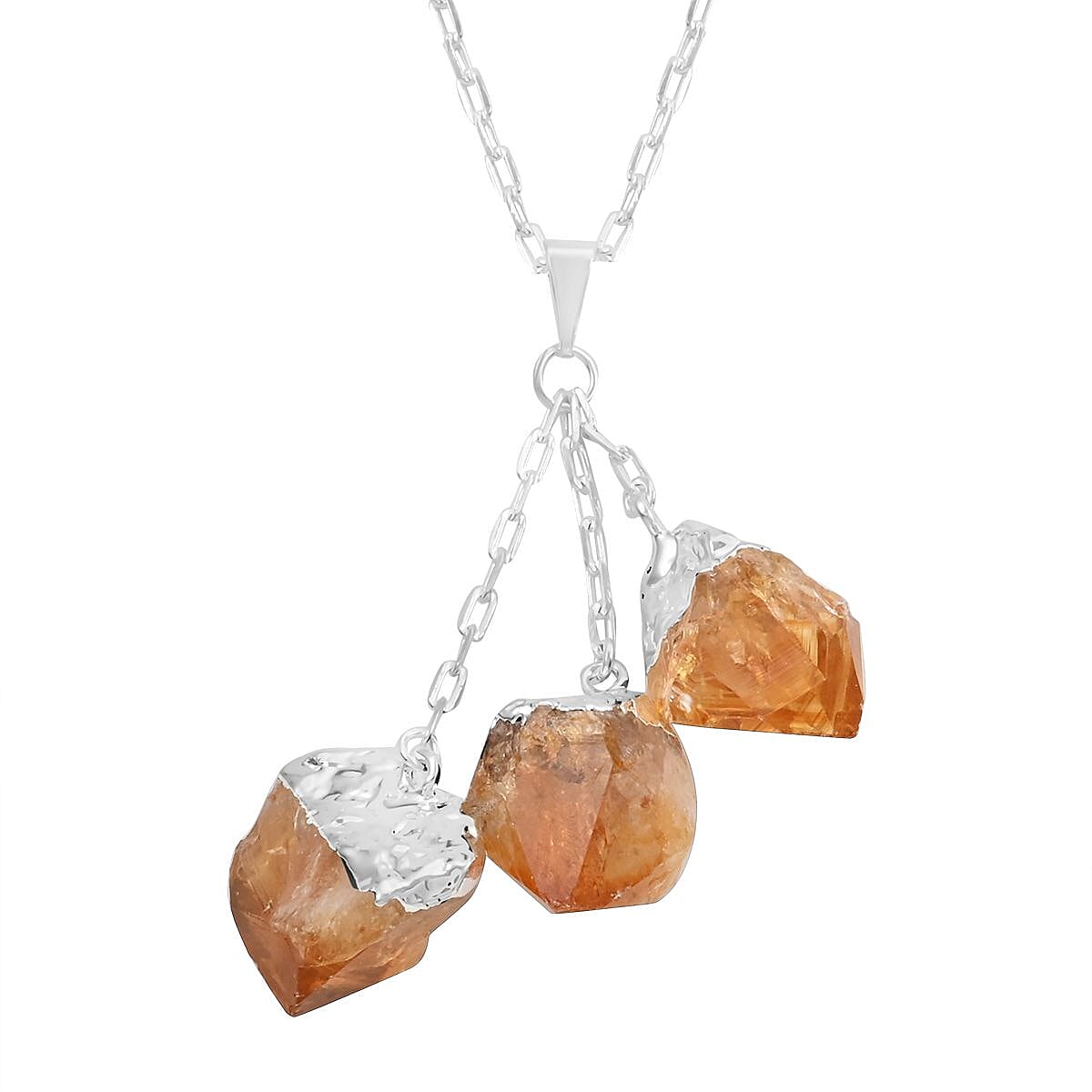 Brazilian Citrine Pendant Necklace 28-30 Inches in Silvertone 60.00 ctw image number 0