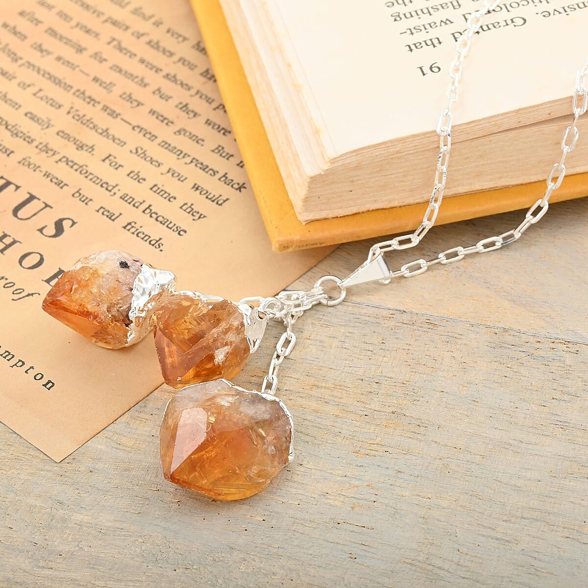 Brazilian Citrine Pendant Necklace 28-30 Inches in Silvertone 60.00 ctw image number 1
