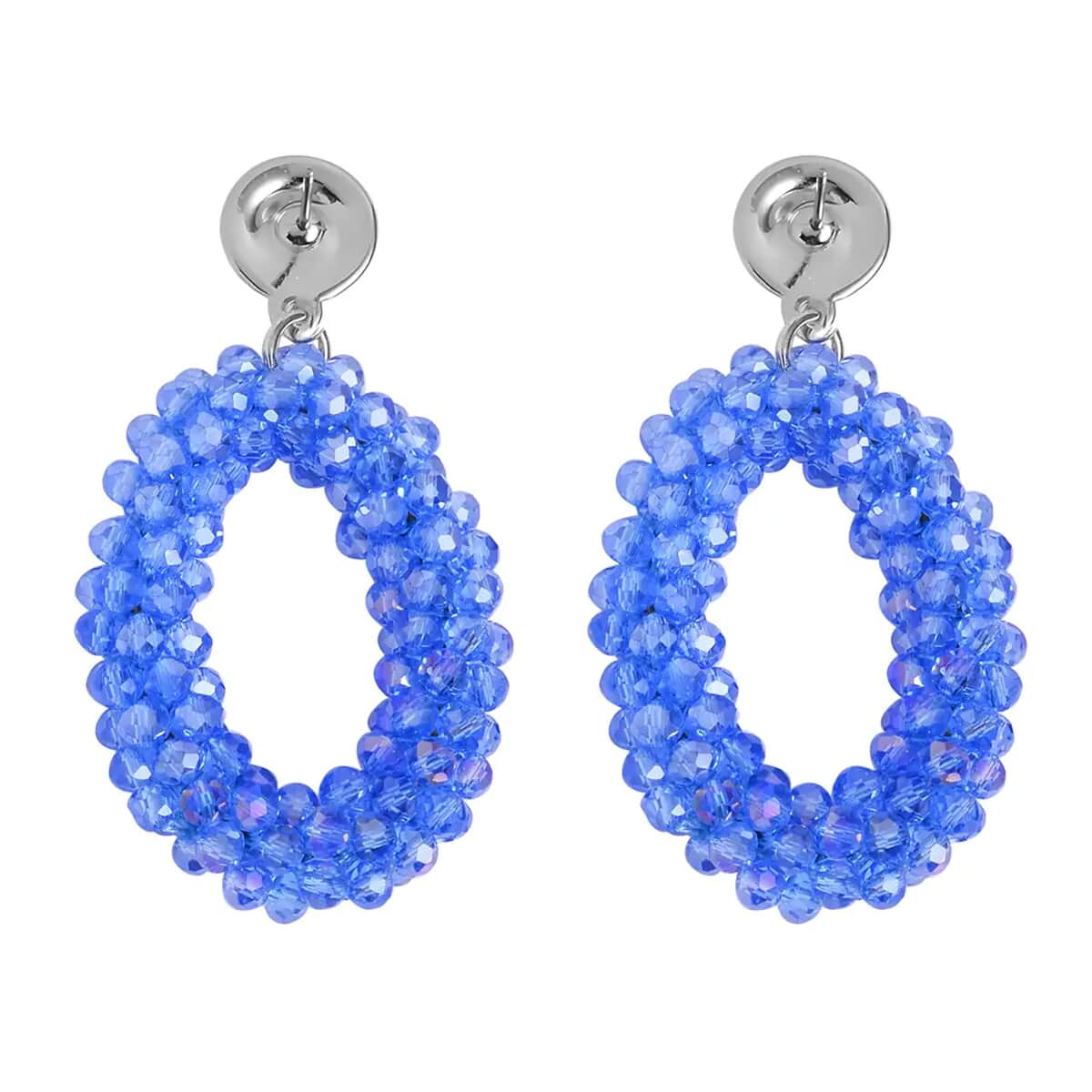 Blue Magic Color Glass Beaded Bracelet (7.0-7.50In) and Earrings in Silvertone image number 7