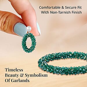 Forest Green Magic Color Glass Beaded Bracelet (7.0-7.50In) and Earrings in Silvertone