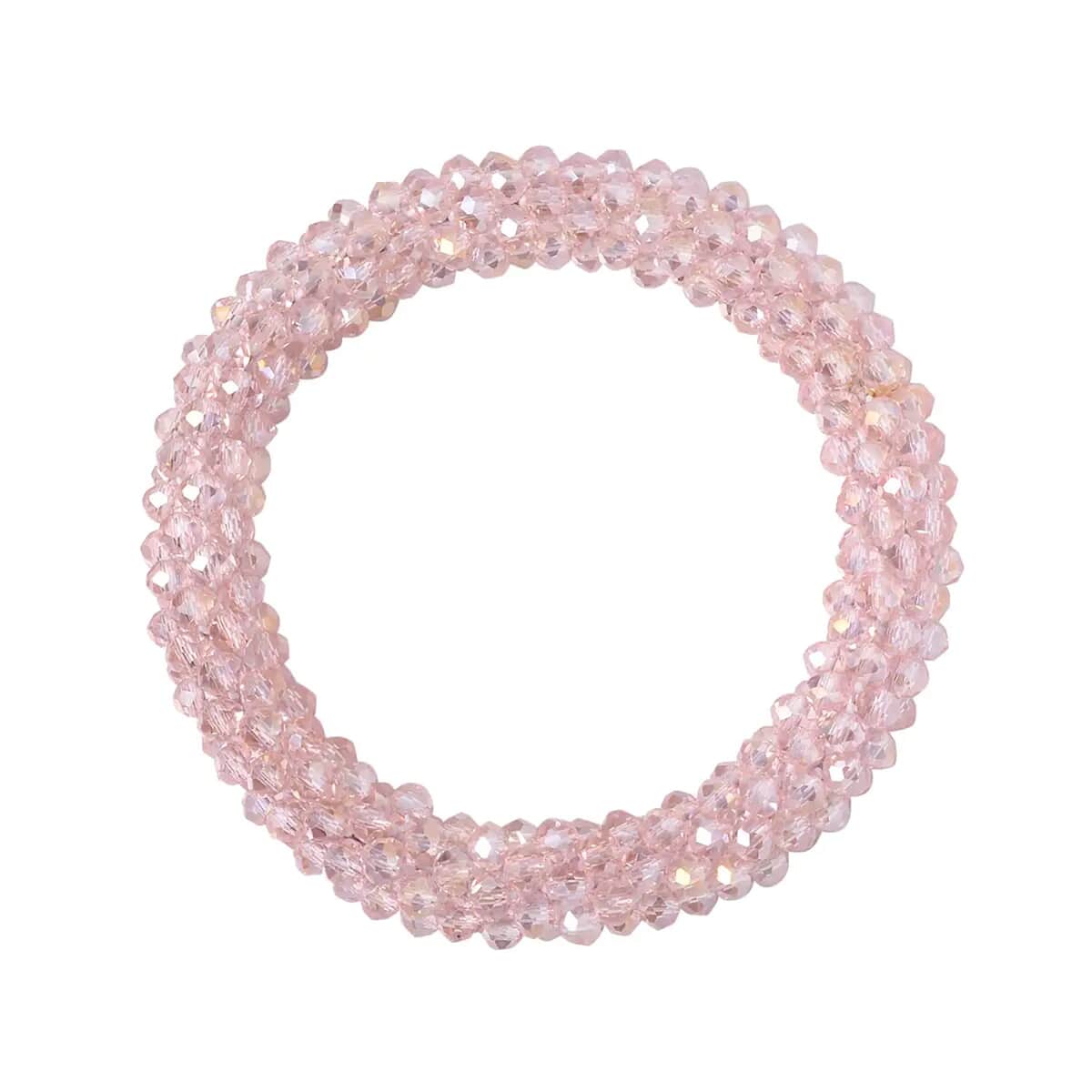 Pink Magic Color Glass Beaded Bracelet (7.0-7.50In) and Earrings in Silvertone image number 6