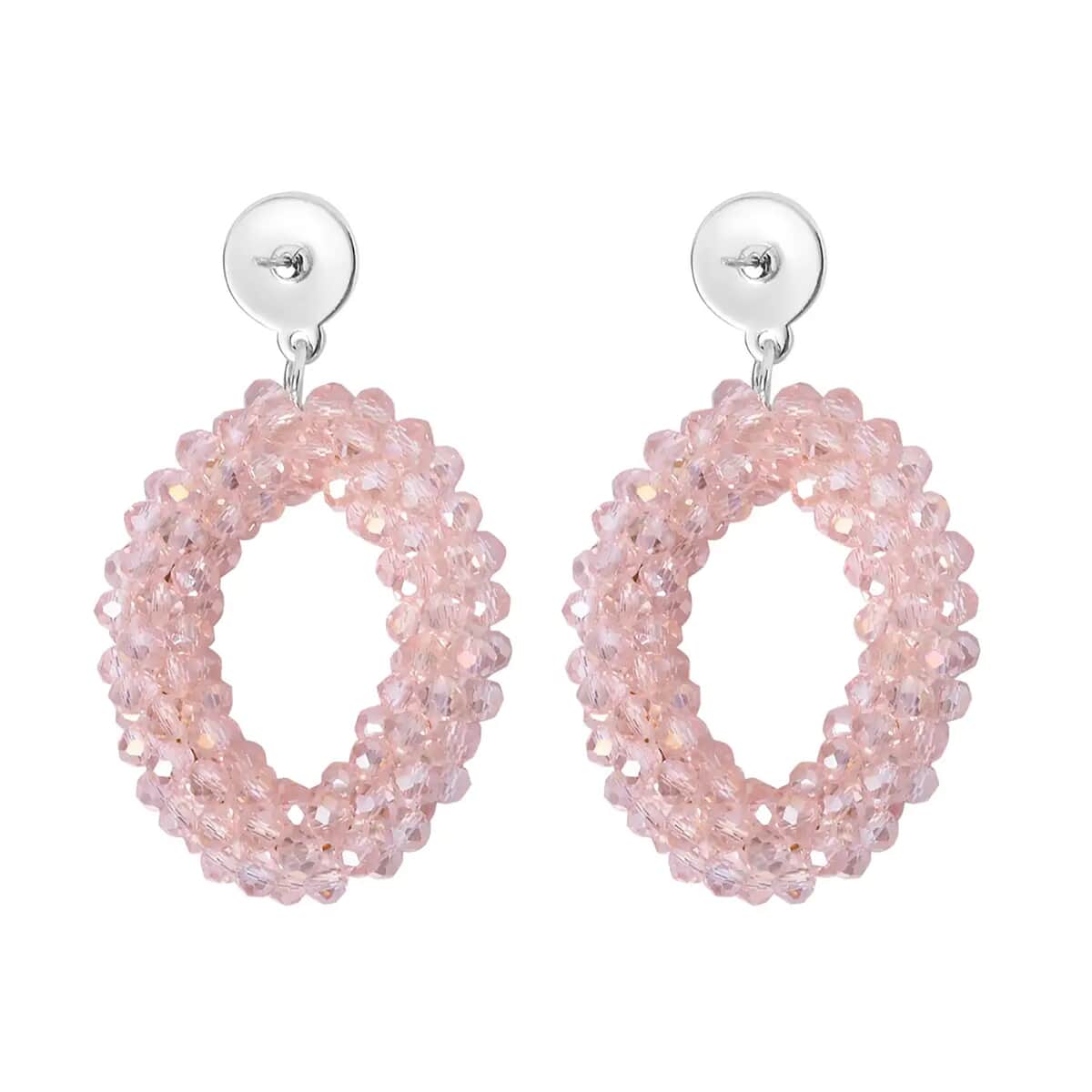 Pink Magic Color Glass Beaded Bracelet (7.0-7.50In) and Earrings in Silvertone image number 7