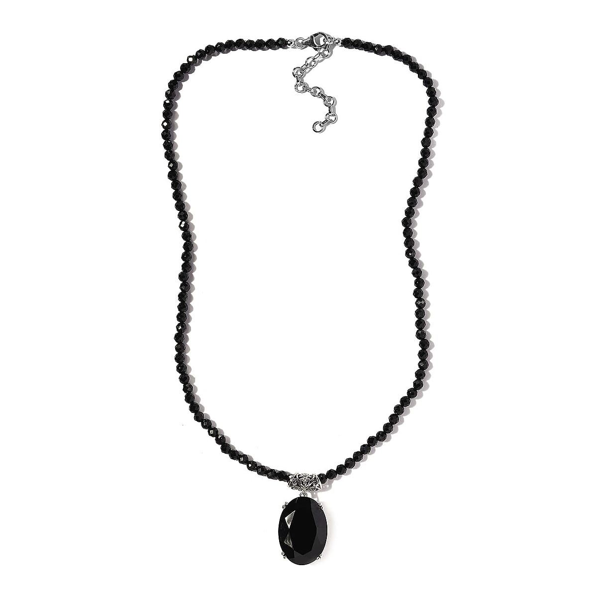 Thai Black Spinel Pendant with Beaded Necklace 18 Inches in Platinum Over Sterling Silver 110.15 ctw image number 2