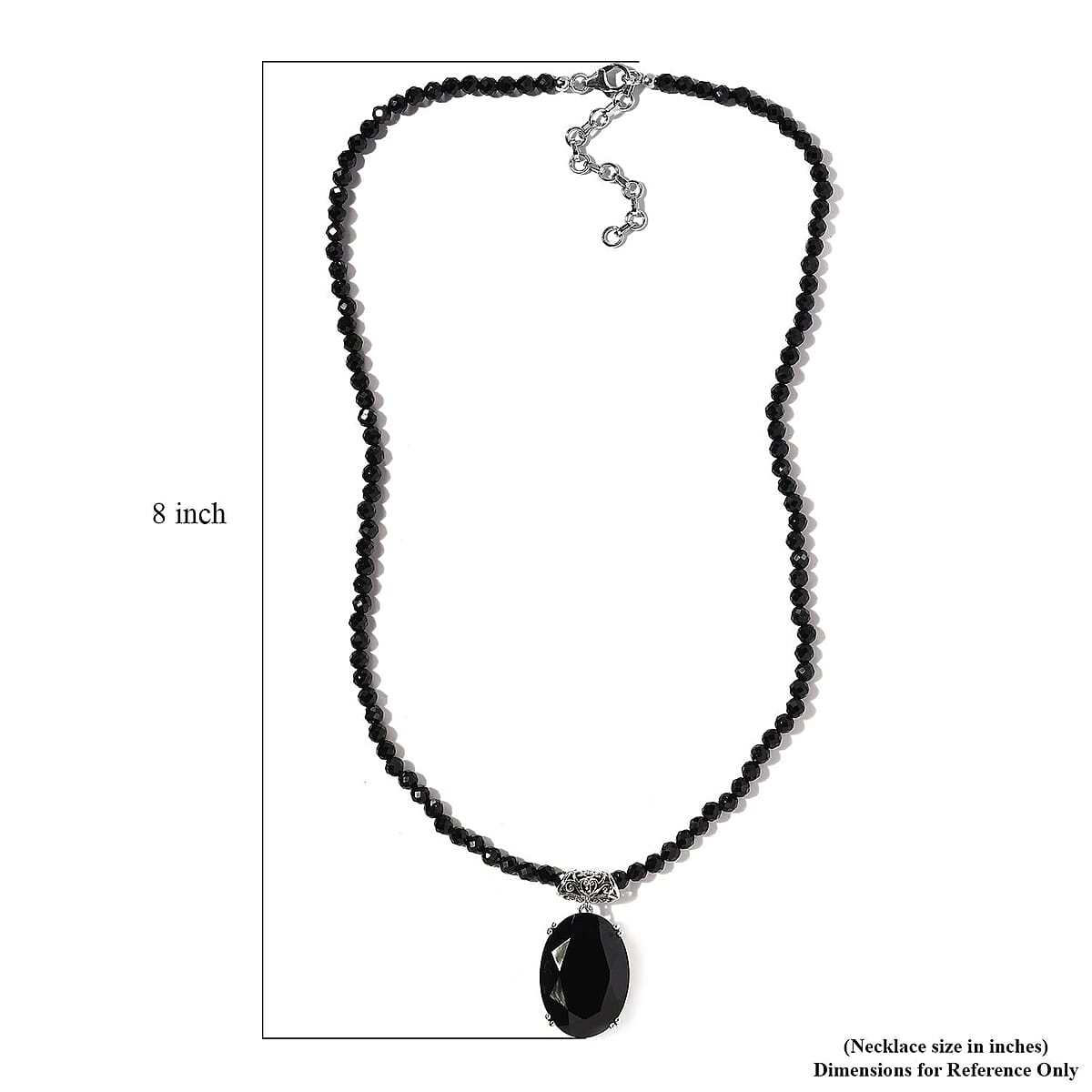 Thai Black Spinel Pendant with Beaded Necklace 18 Inches in Platinum Over Sterling Silver 110.15 ctw image number 4