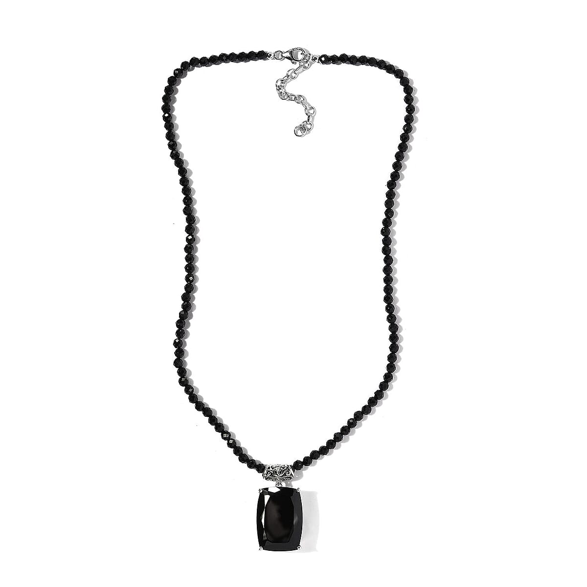 Thai Black Spinel Pendant with Beaded Necklace 18 Inches in Platinum Over Sterling Silver 114.30 ctw image number 2