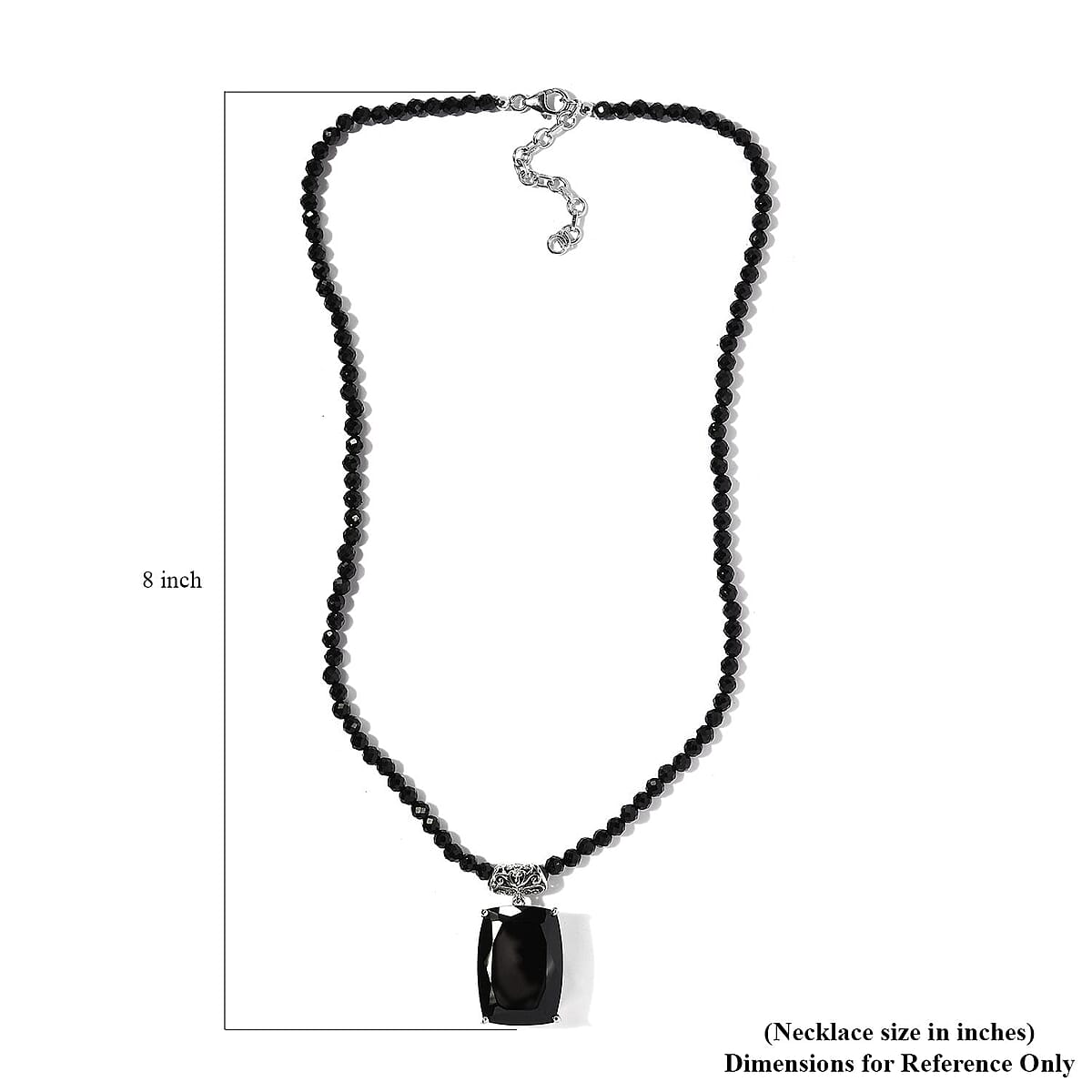 Thai Black Spinel Pendant with Beaded Necklace 18 Inches in Platinum Over Sterling Silver 114.30 ctw image number 4