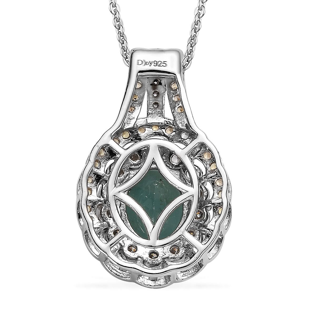 Grandidierite and Multi Gemstone Double Halo Pendant Necklace 20 Inches in 14K YG and Platinum Over Sterling Silver 3.00 ctw image number 4