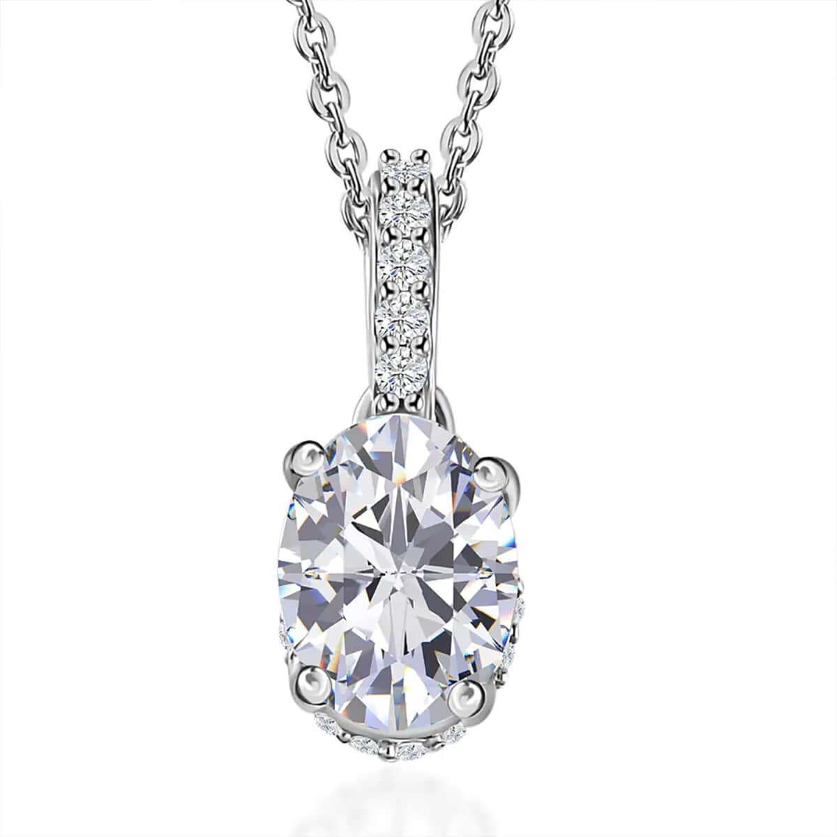 Moissanite Pendant Necklace 20 Inches in Platinum Over Sterling Silver 1.65 ctw image number 0