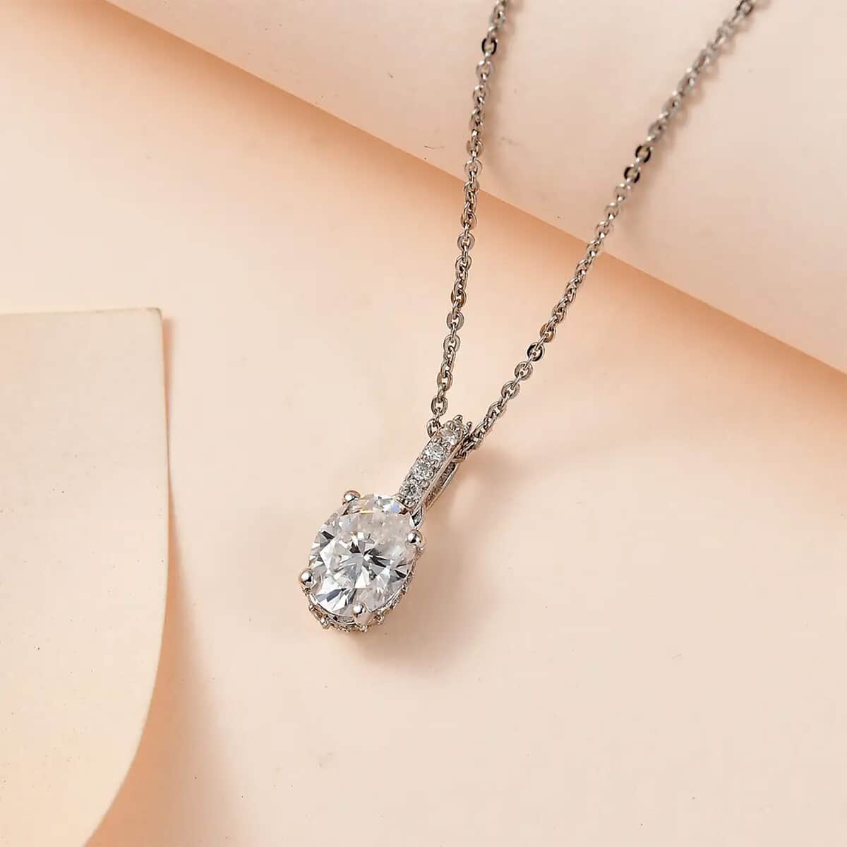 Moissanite Pendant Necklace 20 Inches in Platinum Over Sterling Silver 1.65 ctw image number 1