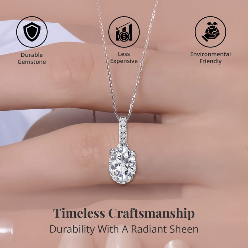 Moissanite Pendant Necklace 20 Inches in Platinum Over Sterling Silver 1.65 ctw