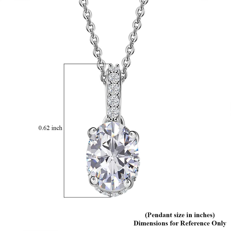 Moissanite Pendant Necklace 20 Inches in Platinum Over Sterling Silver 1.65 ctw