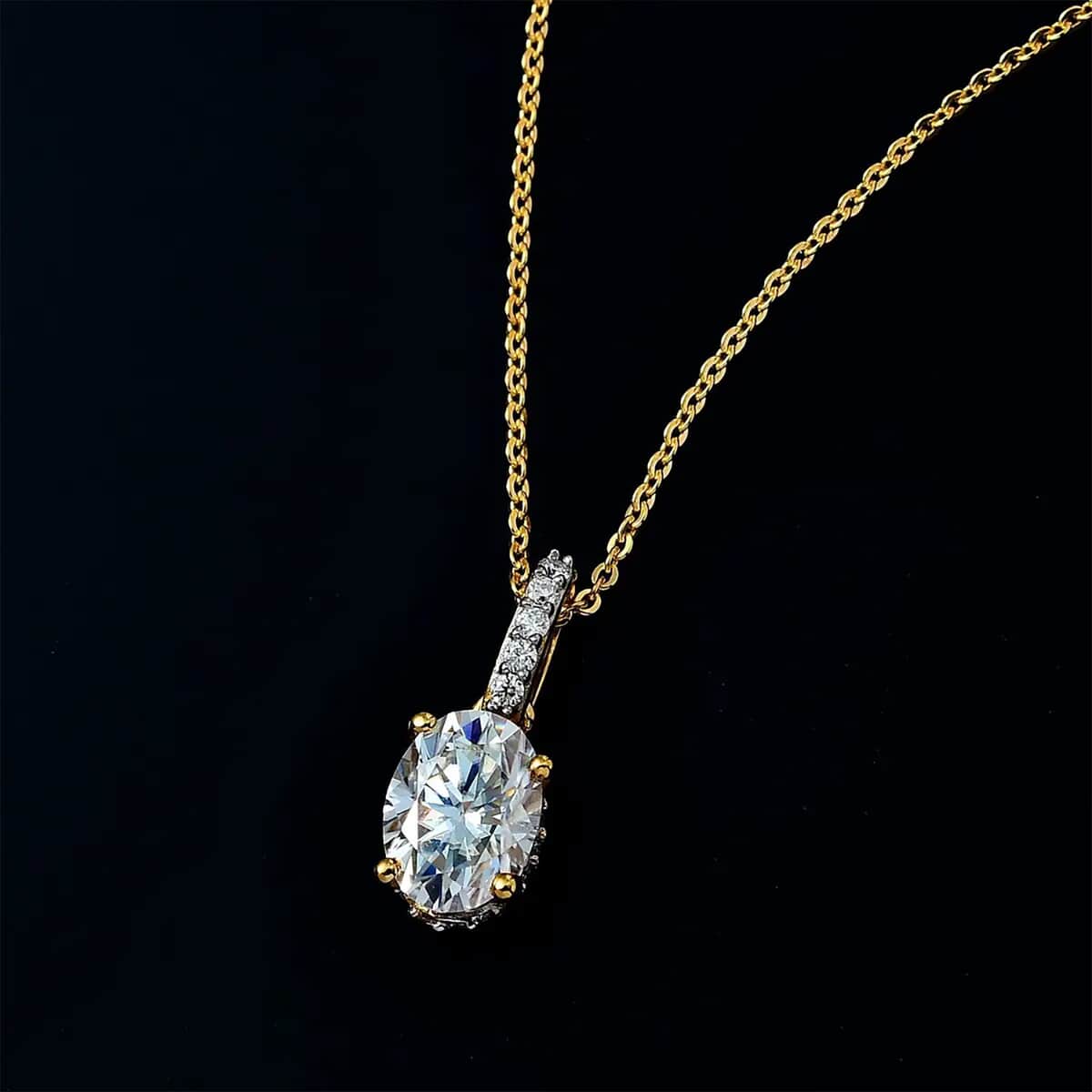 Moissanite Pendant Necklace 20 Inches in Vermeil Yellow Gold Over Sterling Silver 1.65 ctw image number 1