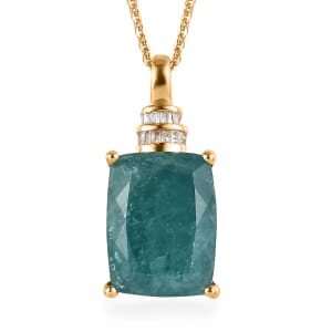 Premium Grandidierite and Diamond 12.85 ctw Pendant Necklace in Vermeil Yellow Gold Over Sterling Silver 20 Inches