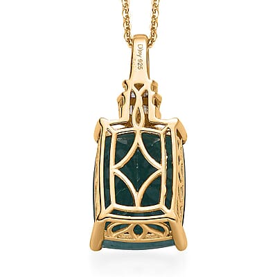 Premium Grandidierite and Diamond 12.85 ctw Pendant Necklace in Vermeil Yellow Gold Over Sterling Silver 20 Inches