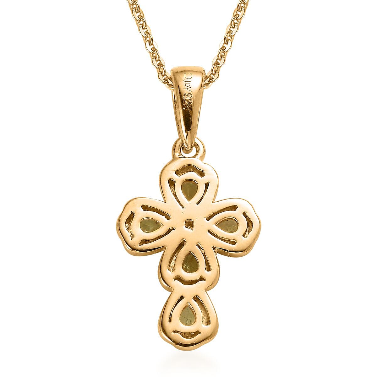 Premium Sava Sphene and Diamond Cross Pendant Necklace 20 Inches in Vermeil Yellow Gold Over Sterling Silver 0.90 ctw