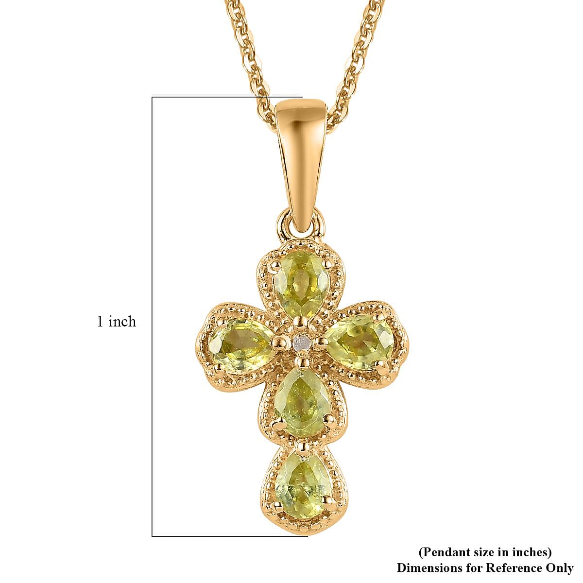 Premium Sava Sphene and Diamond Cross Pendant Necklace 20 Inches in Vermeil Yellow Gold Over Sterling Silver 0.90 ctw
