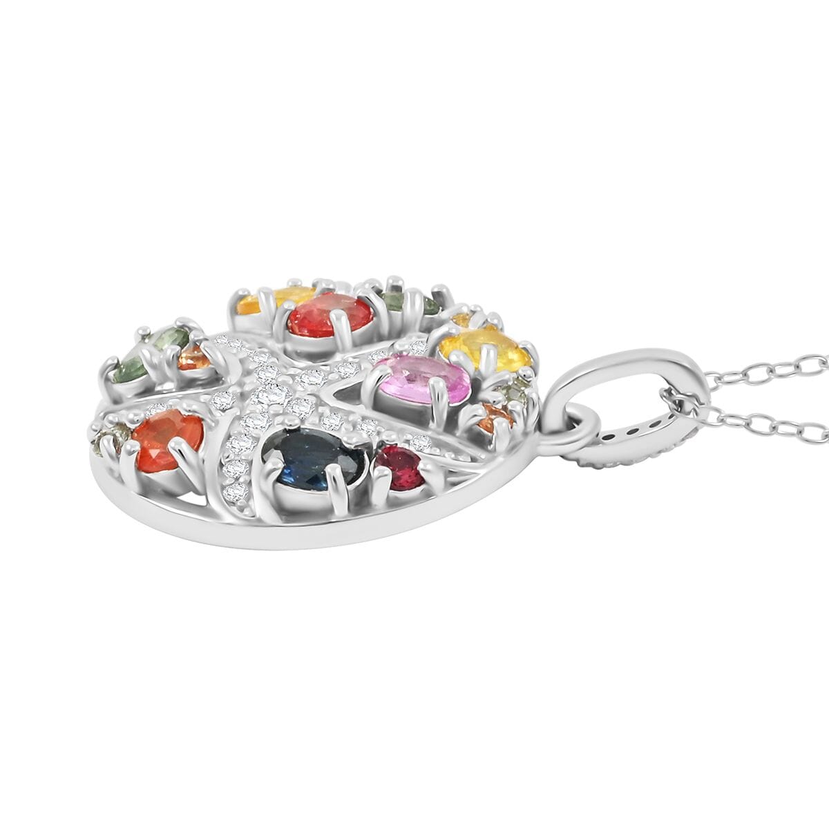 Rainbow Sapphire and White Zircon 2.40 ctw Starfish Pendant Necklace in Rhodium Over Sterling Silver 20 Inches image number 2