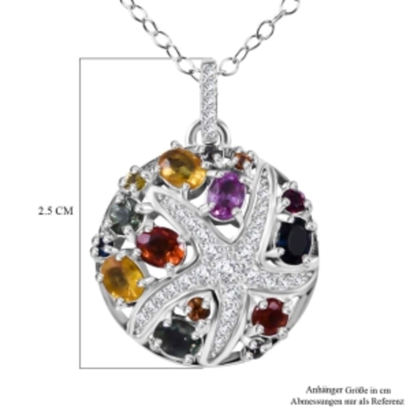 Rainbow Sapphire and White Zircon Pendant 2.40 ctw Necklace in Rhodium Over Sterling Silver 20 Inches