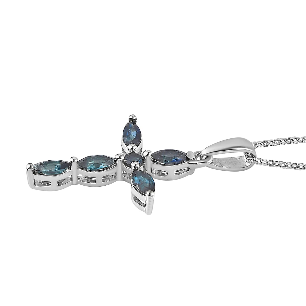 Premium Monte Belo Indicolite Cross Pendant Necklace 20 Inches in Platinum Over Sterling Silver 0.75 ctw image number 3