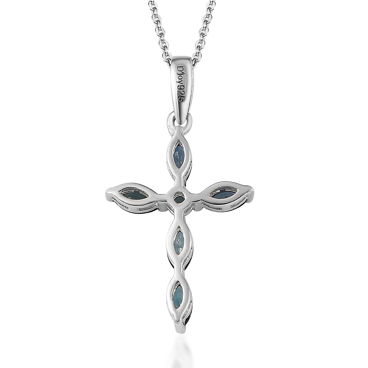 Premium Monte Belo Indicolite Cross Pendant Necklace 20 Inches in Platinum Over Sterling Silver 0.75 ctw image number 4