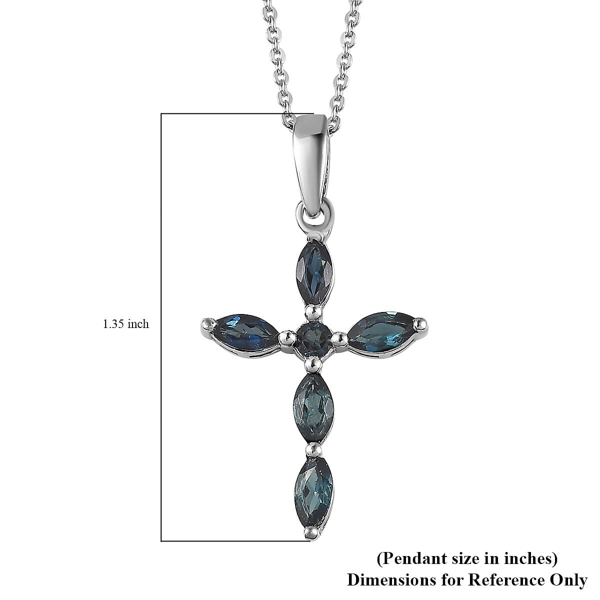 Premium Monte Belo Indicolite Cross Pendant Necklace 20 Inches in Platinum Over Sterling Silver 0.75 ctw image number 6