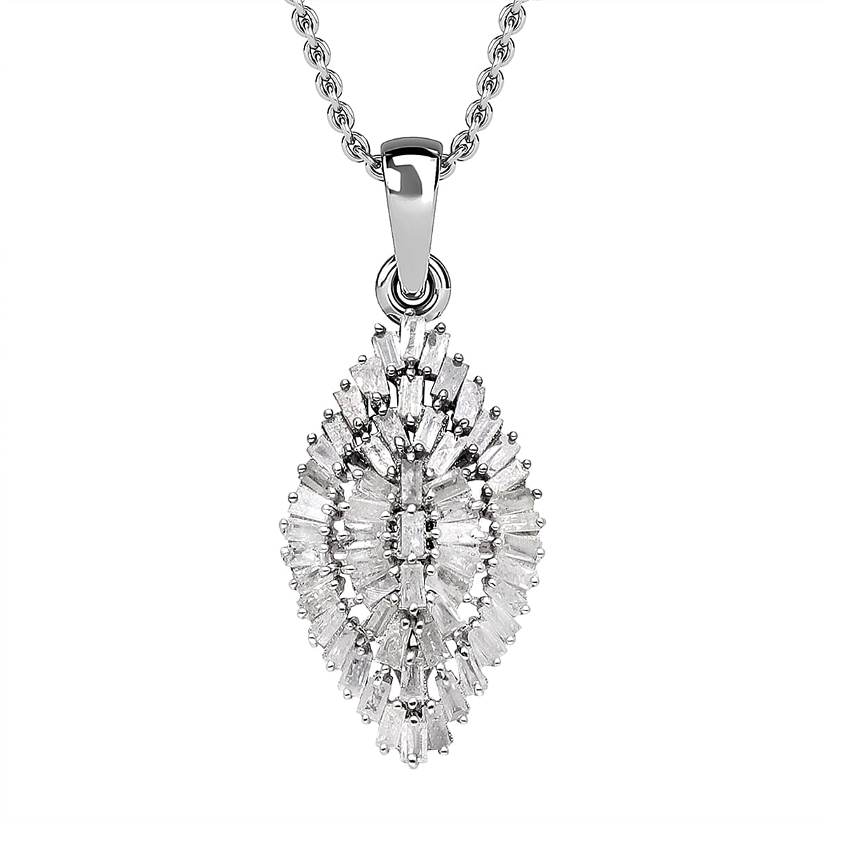 Diamond 1.00 ctw Pendant Necklace (18 Inches) in Platinum Over Sterling Silver