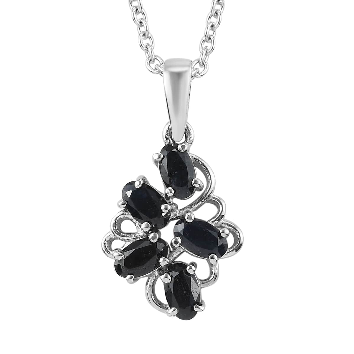 Midnight Sapphire 1.50 ctw Pendant Necklace 20 Inches in Stainless Steel image number 0