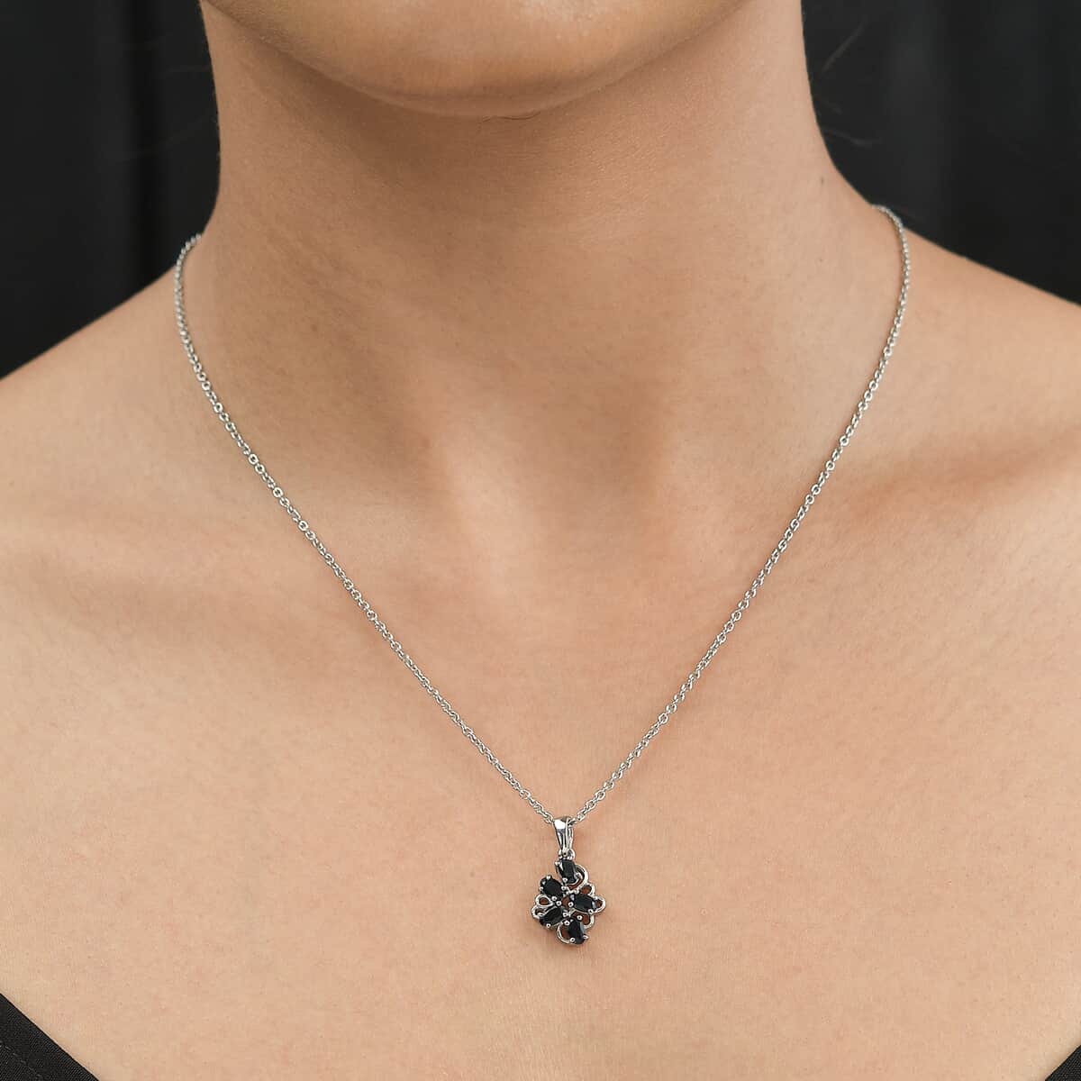 Midnight Sapphire 1.50 ctw Pendant Necklace 20 Inches in Stainless Steel image number 2