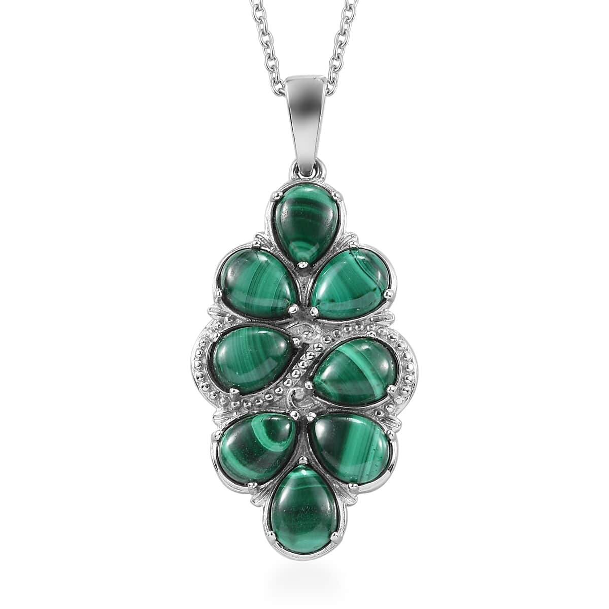 African Malachite 15.00 ctw Pendant Necklace in Stainless Steel 20 Inches image number 0