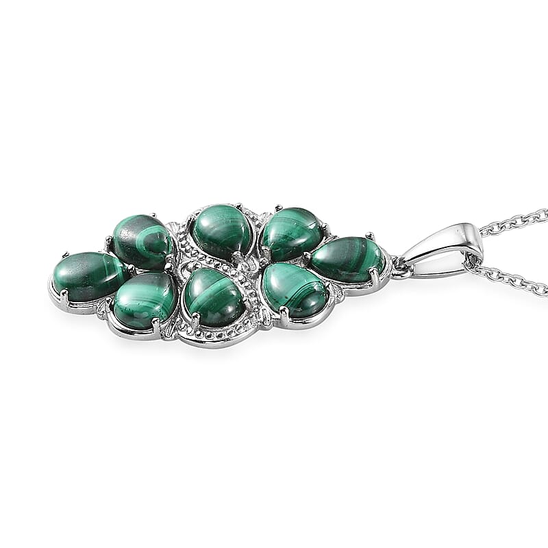 African Malachite 15.00 ctw Pendant Necklace in Stainless Steel 20 Inches