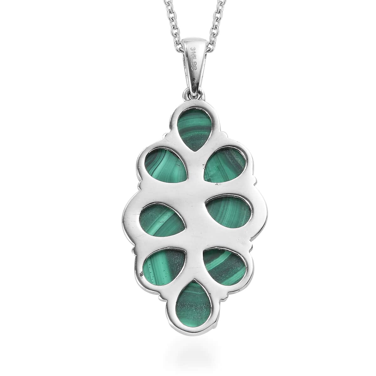African Malachite 15.00 ctw Pendant Necklace in Stainless Steel 20 Inches image number 4