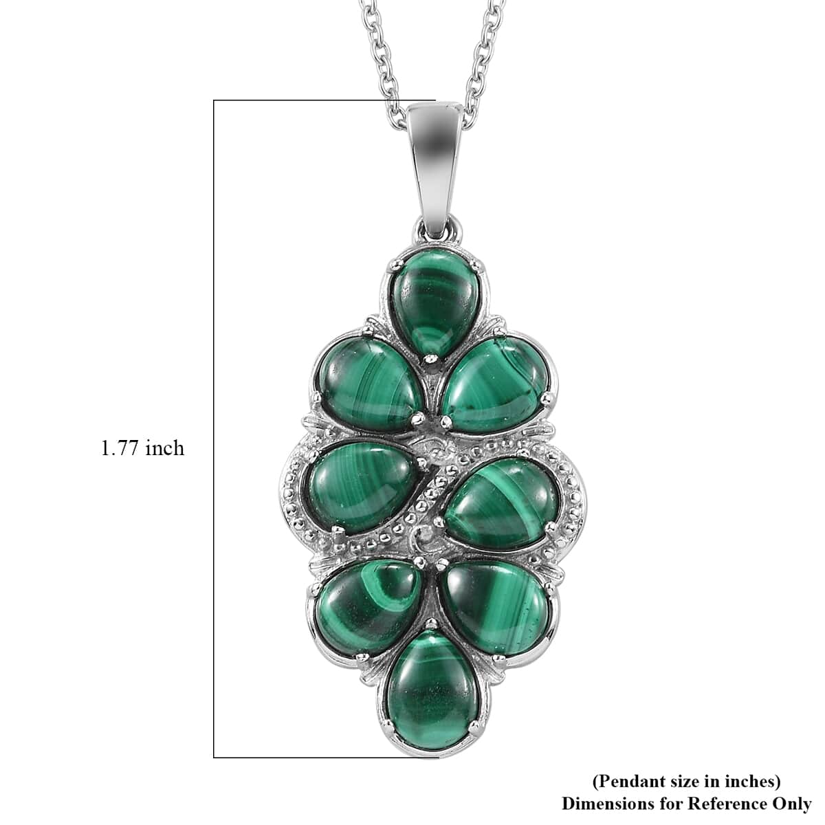 African Malachite 15.00 ctw Pendant Necklace in Stainless Steel 20 Inches image number 6