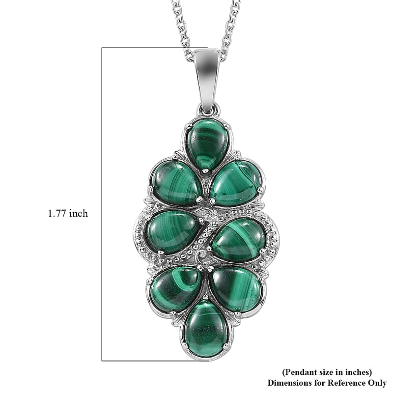 African Malachite 15.00 ctw Pendant Necklace in Stainless Steel 20 Inches