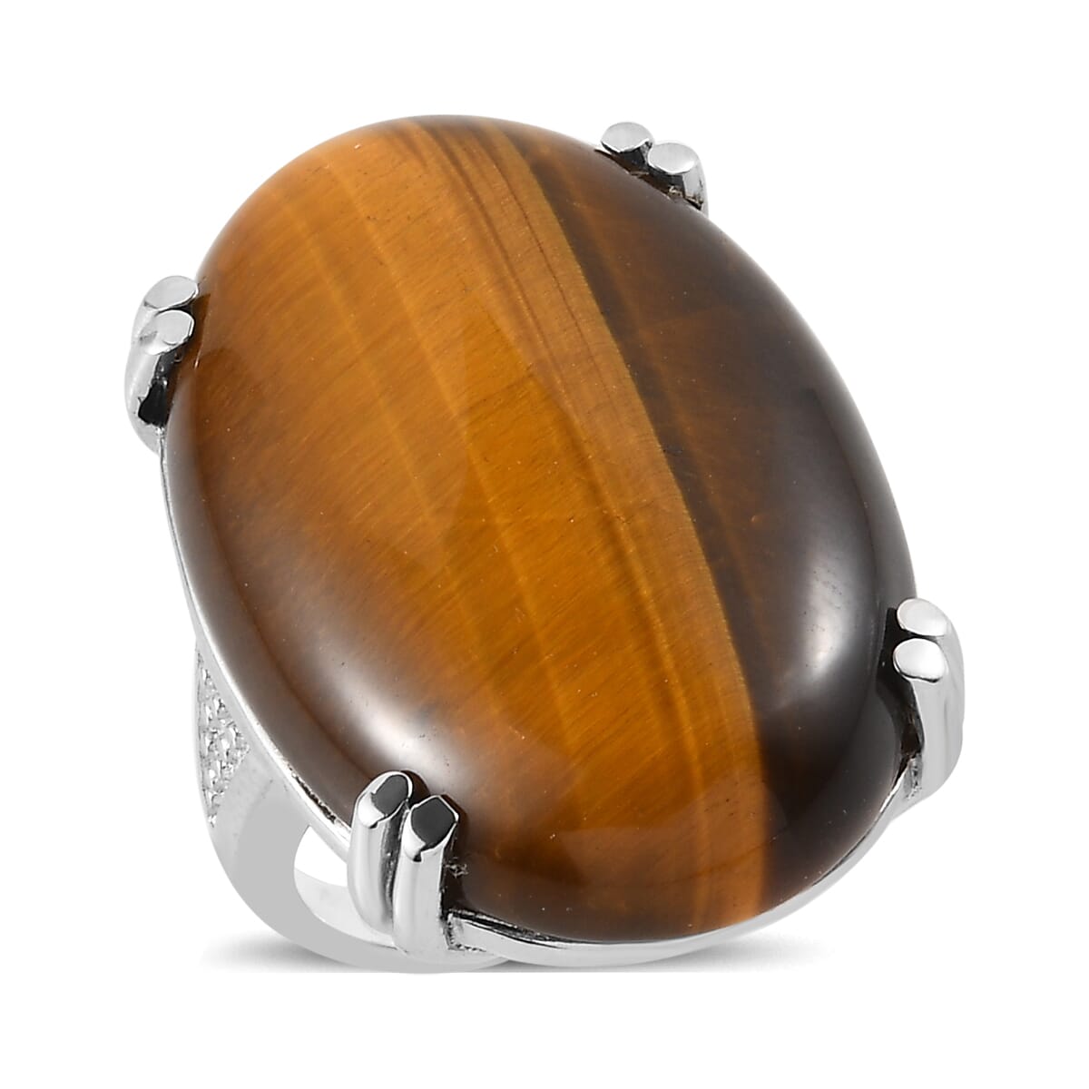 Tiger's Eye Solitaire Ring (Size 5.0) and Pendant Necklace (20 Inches) in Stainless Steel 65.75 ctw image number 3