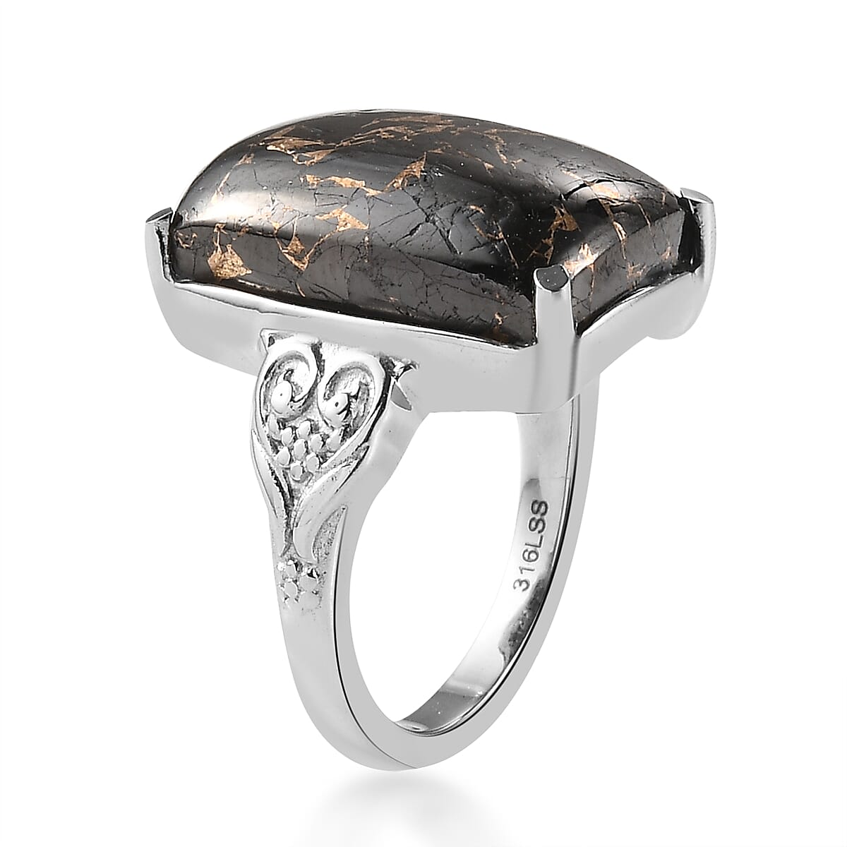 Matrix Silver Shungite Solitaire Ring (Size 5.0) and Pendant Necklace (20 Inches) in Stainless Steel 20.60 ctw image number 4