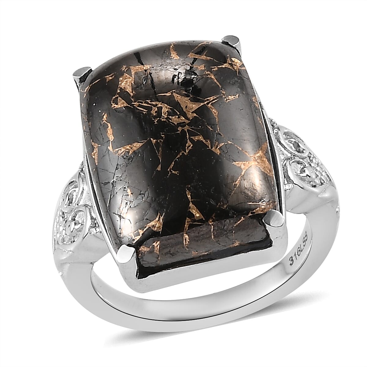 Matrix Silver Shungite Solitaire Ring (Size 7.0) and Pendant Necklace 20 Inches in Stainless Steel 20.60 ctw image number 3