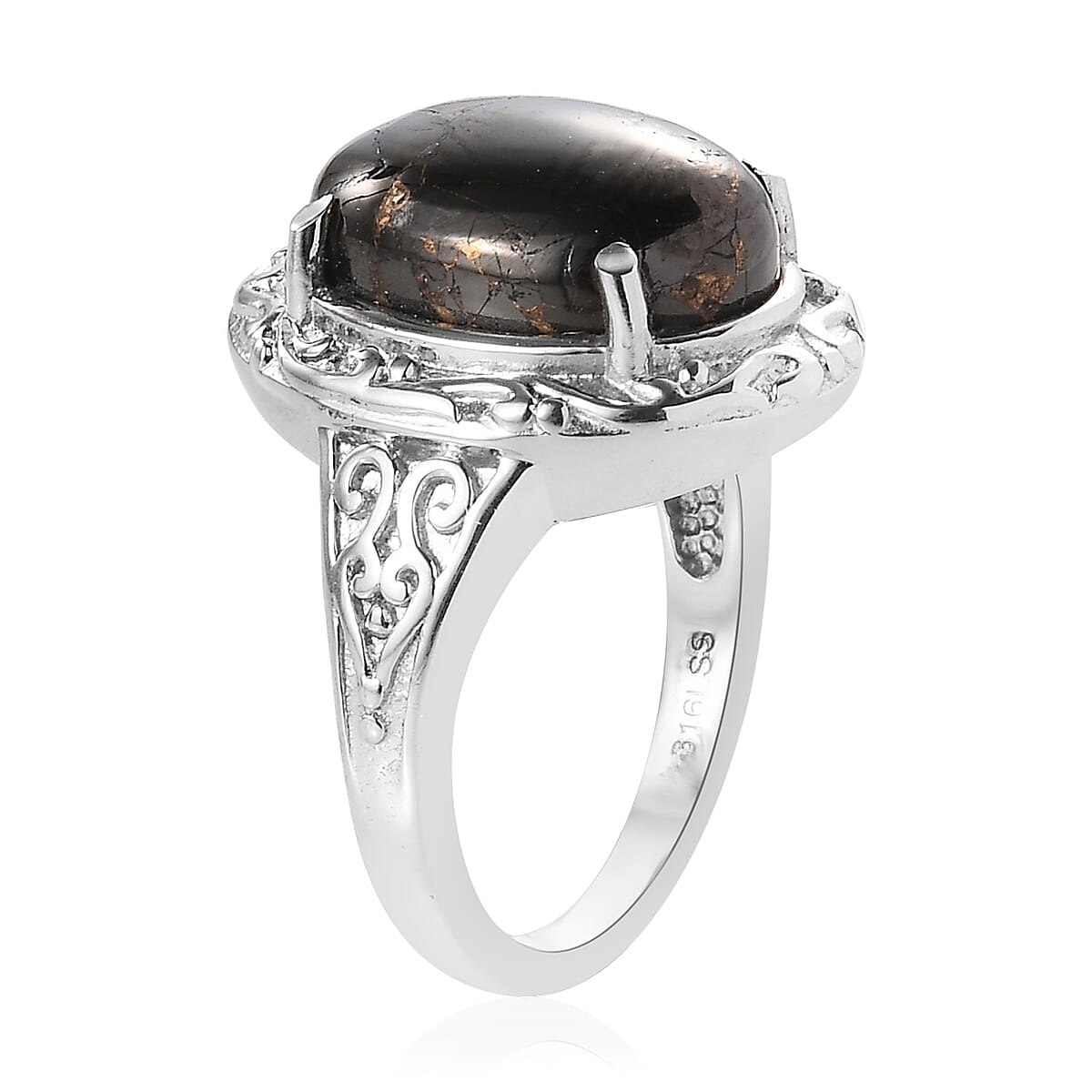 Matrix Silver Shungite Solitaire Ring Size 5.0 and Pendant Necklace 20 Inches in Stainless Steel 8.50 ctw