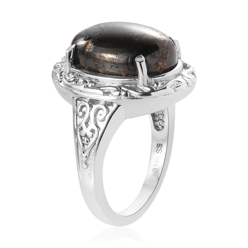 Matrix Silver Shungite Solitaire Ring Size 5.0 and Pendant Necklace 20 Inches in Stainless Steel 8.50 ctw