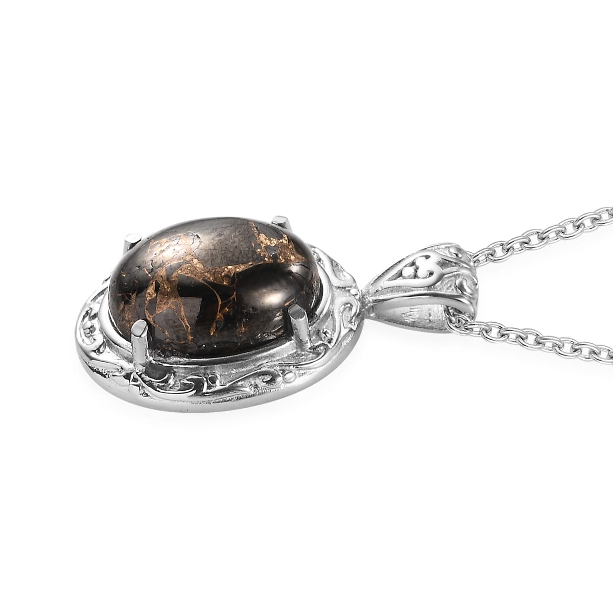 Matrix Silver Shungite Solitaire Ring (Size 5.0) and Pendant Necklace (20 Inches) in Stainless Steel 8.50 ctw image number 7