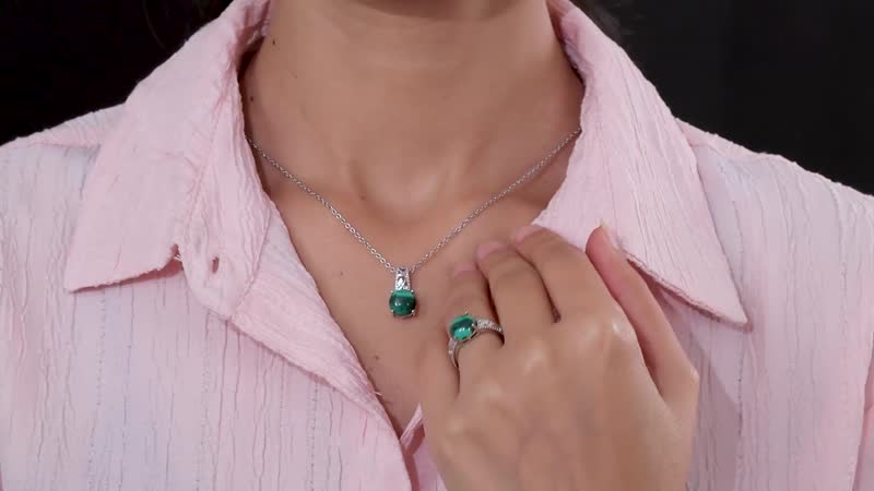 Karis African Malachite Solitaire Ring (Size 5.0), Pendant in Platinum Bond with Stainless Steel Necklace (20 Inches) 9.20 ctw
