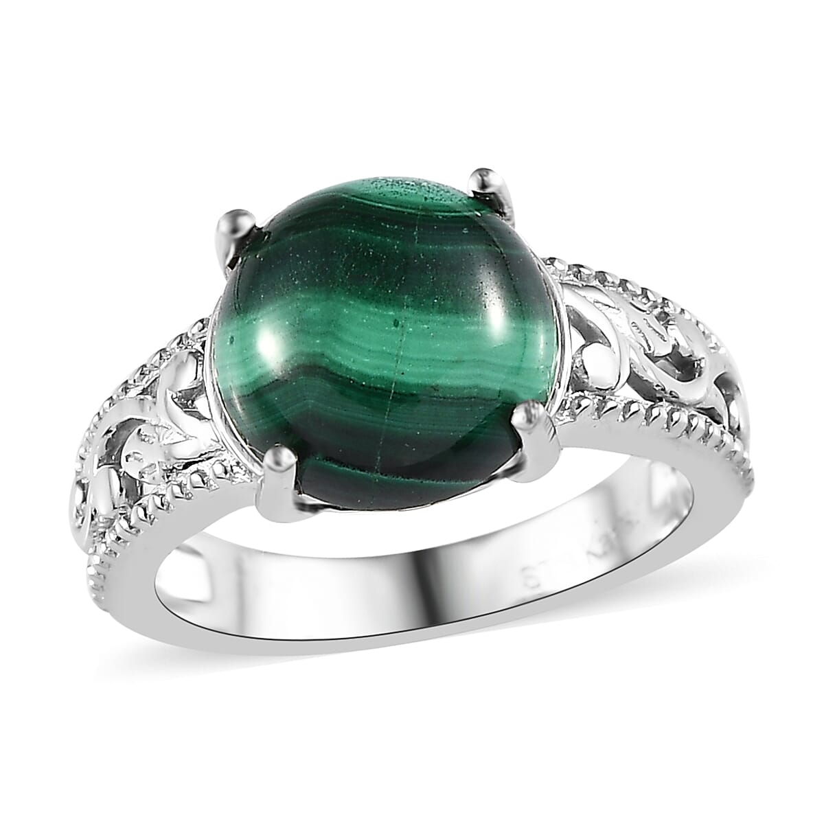 Karis African Malachite Solitaire Ring (Size 5.0), Pendant in Platinum Bond with Stainless Steel Necklace (20 Inches) 9.20 ctw image number 3