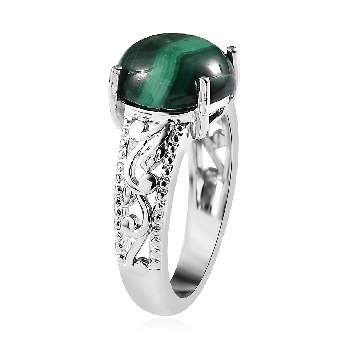 Karis African Malachite Solitaire Ring (Size 5.0) and Pendant in Platinum Bond with Stainless Steel Necklace 20 Inches 9.20 ctw