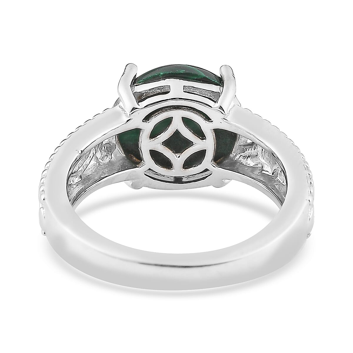 Karis African Malachite Solitaire Ring (Size 5.0) and Pendant in Platinum Bond with Stainless Steel Necklace 20 Inches 9.20 ctw